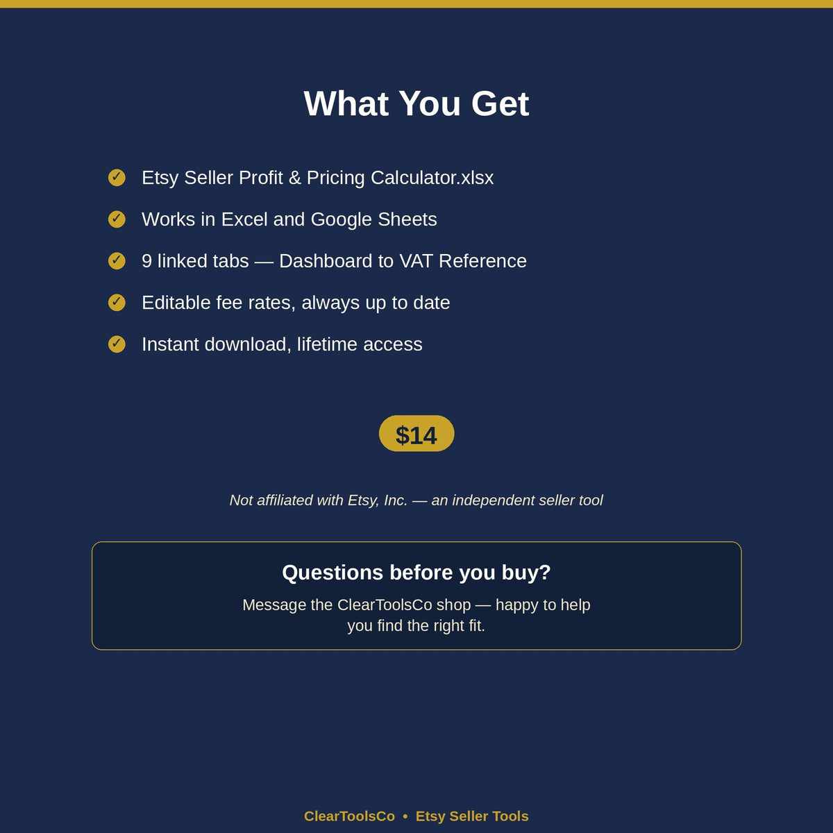 Etsy Seller Spreadsheet | Fee Profit Calculator | Seller Dashboard | Pricing Breakeven Tool | VAT Calculator | Excel Goo