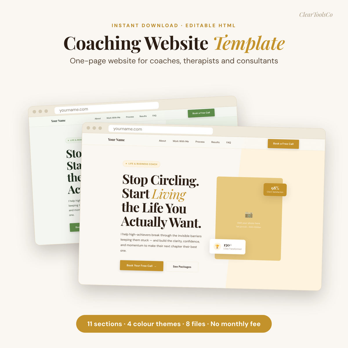 Coaching Website Template | HTML Life Coach Website + Opt-In & Thank-You Pages | For Coaches, Therapists, Consultants | No Monthly Fee