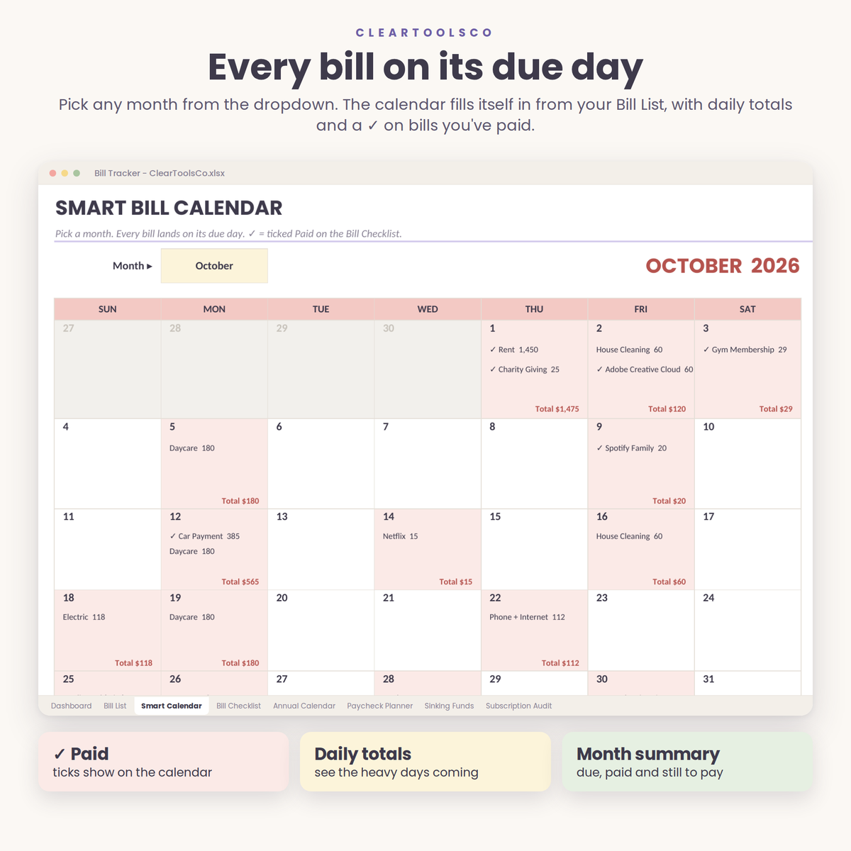 Bill Tracker Spreadsheet Google Sheets & Excel, Annual Bill Calendar, Subscription Tracker, Paycheck Budget, Sinking Funds, Monthly Budget