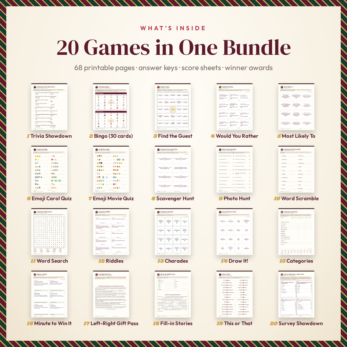Christmas Party Games for Adults, Christmas Game Bundle, Printable and TV Zoom Edition, Office Party Games, Family Trivia and Bingo