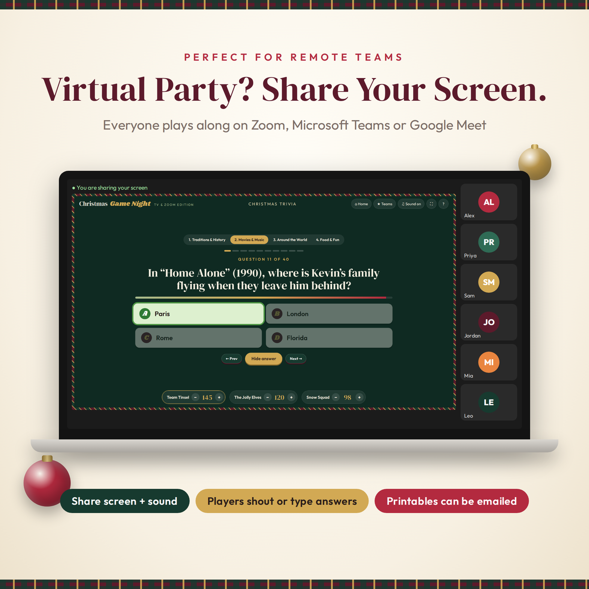 Christmas Party Games for Adults, Christmas Game Bundle, Printable and TV Zoom Edition, Office Party Games, Family Trivia and Bingo