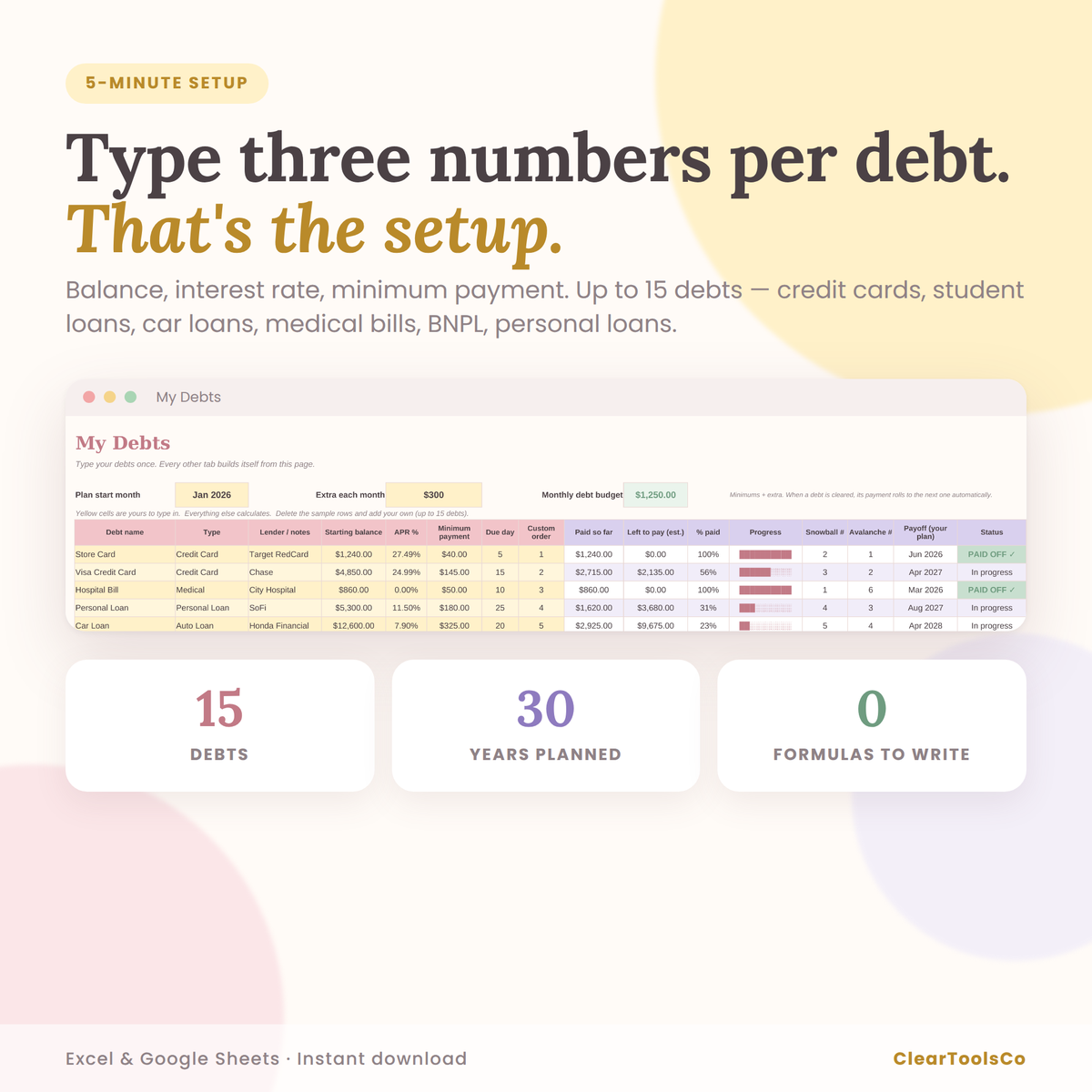 Debt Payoff Tracker Excel & Google Sheets, Debt Snowball Avalanche Spreadsheet, Credit Card Payoff, Debt Free Planner, Mortgage Calculator