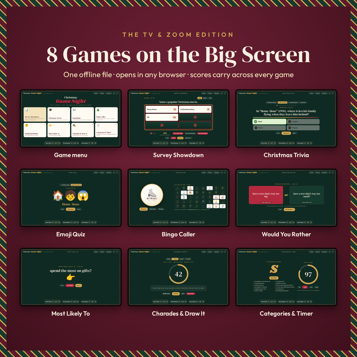 Christmas Party Games for Adults, Christmas Game Bundle, Printable and TV Zoom Edition, Office Party Games, Family Trivia and Bingo