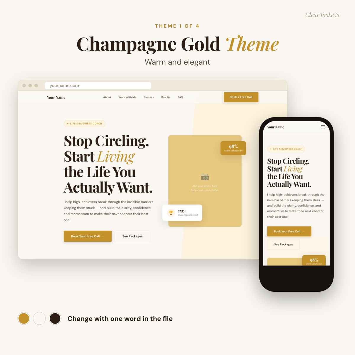 Coaching Website Template | HTML Life Coach Website + Opt-In & Thank-You Pages | For Coaches, Therapists, Consultants | No Monthly Fee