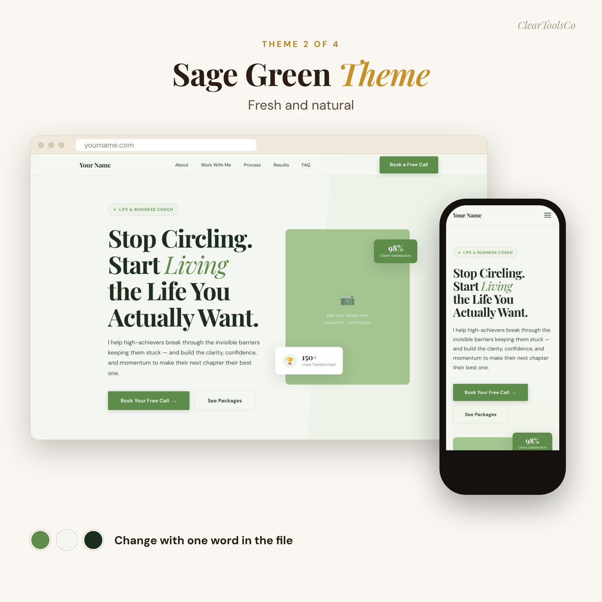 Coaching Website Template | HTML Life Coach Website + Opt-In & Thank-You Pages | For Coaches, Therapists, Consultants | No Monthly Fee