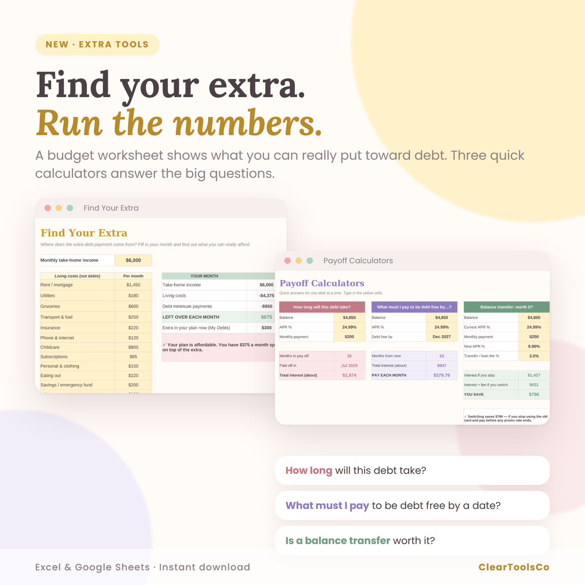 Debt Payoff Tracker Excel & Google Sheets, Debt Snowball Avalanche Spreadsheet, Credit Card Payoff, Debt Free Planner, Mortgage Calculator