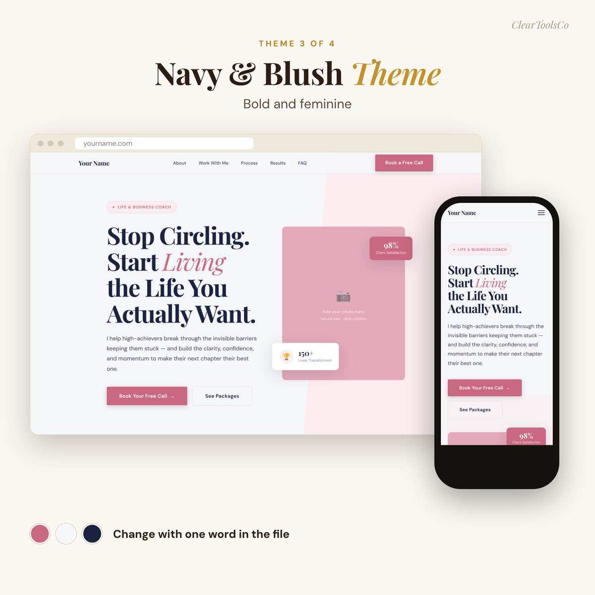 Coaching Website Template | HTML Life Coach Website + Opt-In & Thank-You Pages | For Coaches, Therapists, Consultants | No Monthly Fee