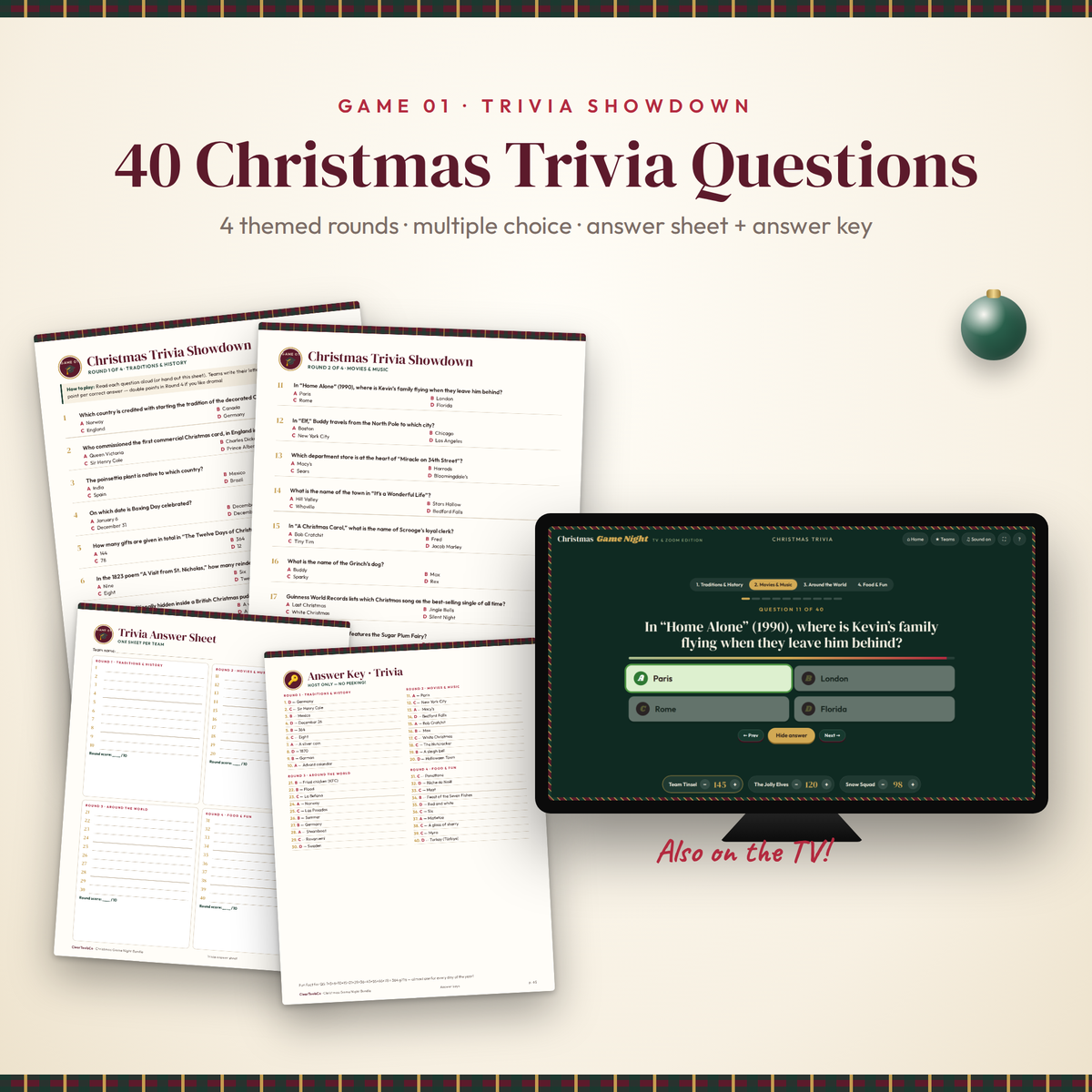 Christmas Party Games for Adults, Christmas Game Bundle, Printable and TV Zoom Edition, Office Party Games, Family Trivia and Bingo