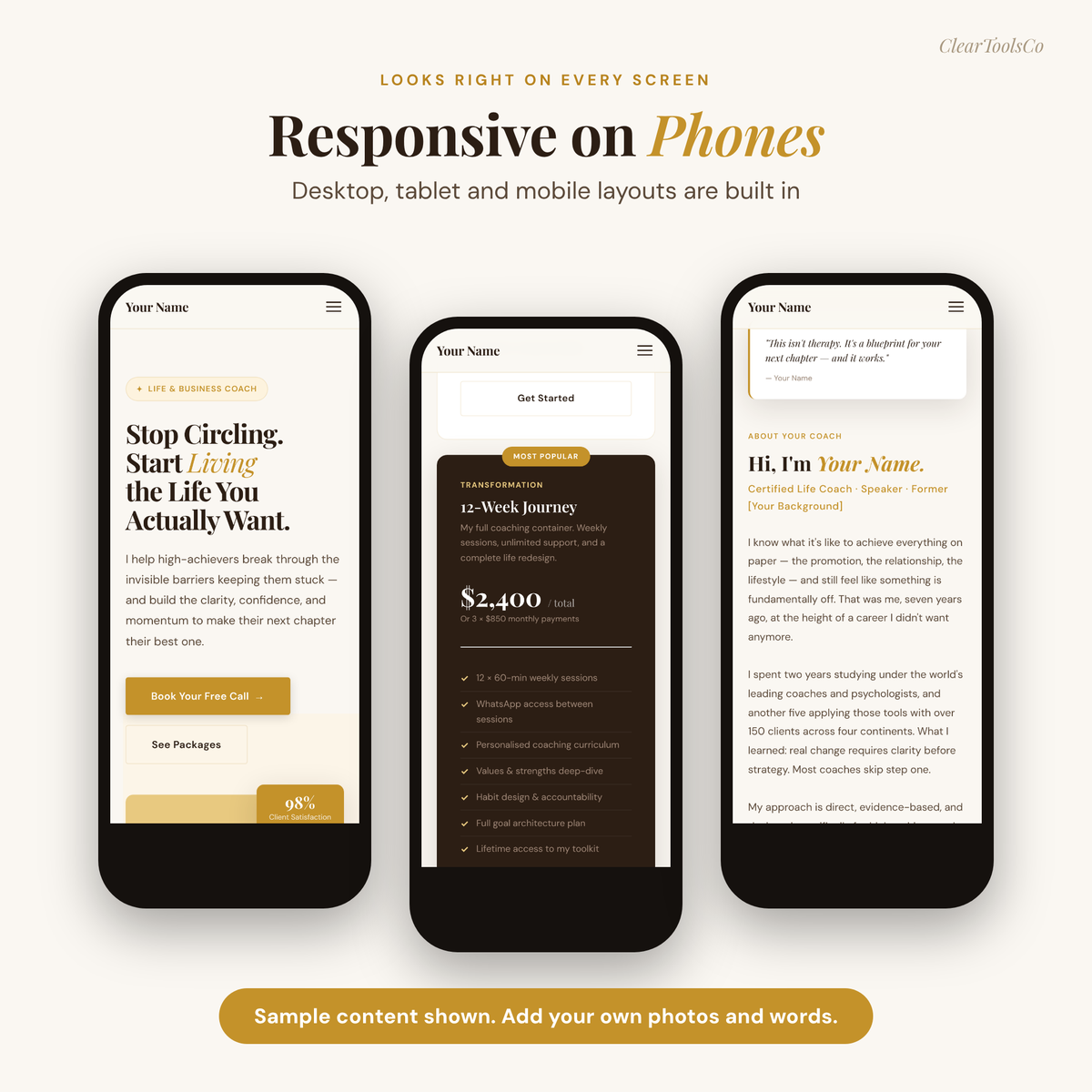 Coaching Website Template | HTML Life Coach Website + Opt-In & Thank-You Pages | For Coaches, Therapists, Consultants | No Monthly Fee