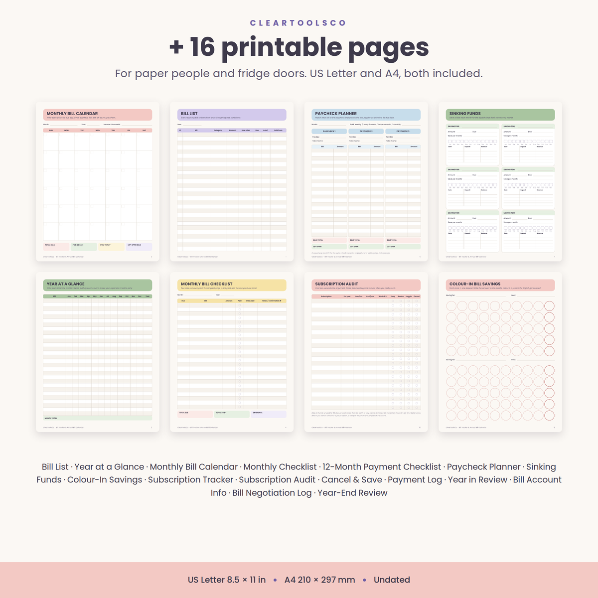 Bill Tracker Spreadsheet Google Sheets & Excel, Annual Bill Calendar, Subscription Tracker, Paycheck Budget, Sinking Funds, Monthly Budget