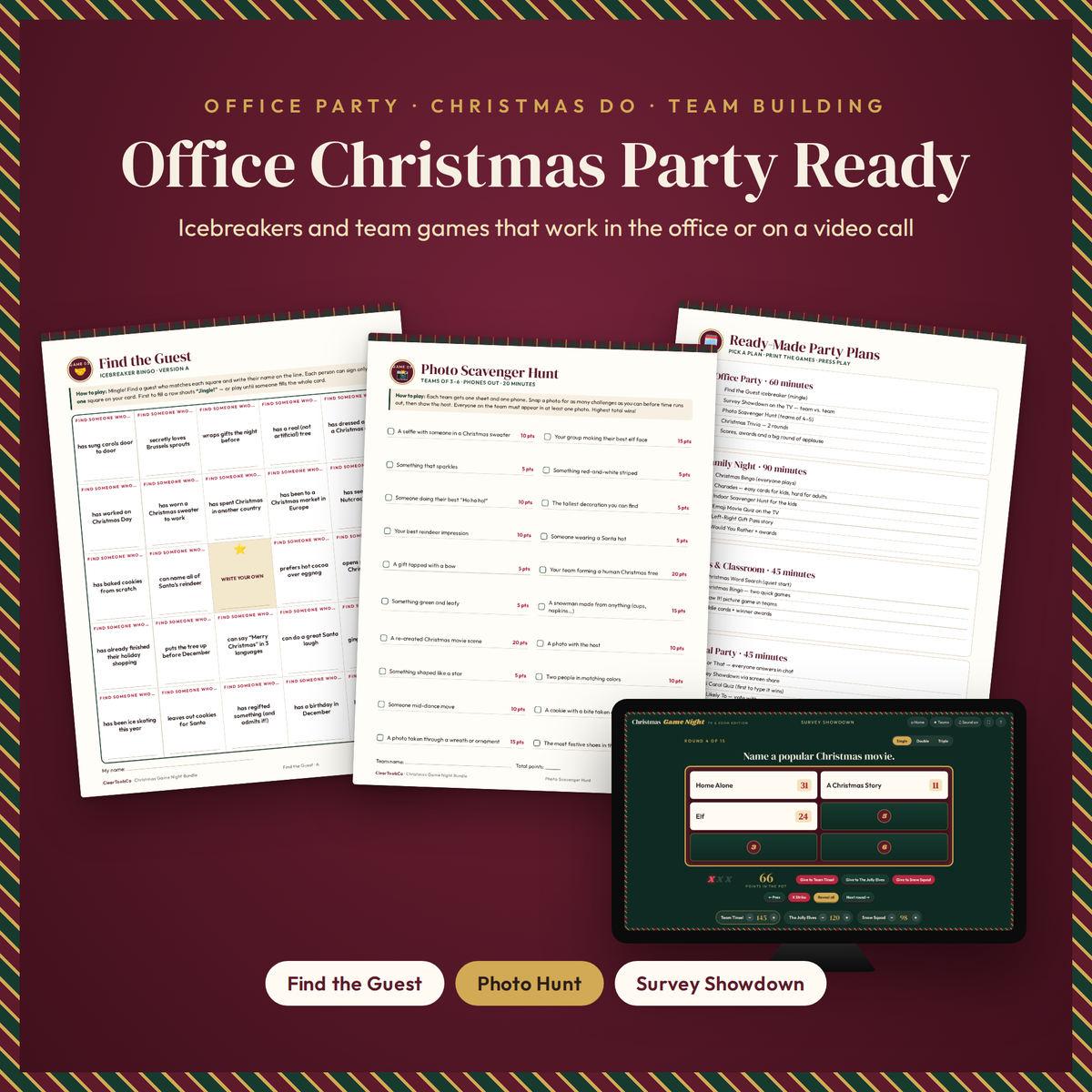 Christmas Party Games for Adults, Christmas Game Bundle, Printable and TV Zoom Edition, Office Party Games, Family Trivia and Bingo