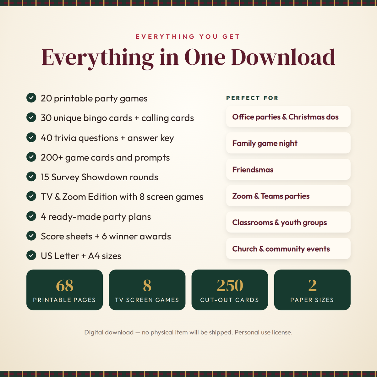Christmas Party Games for Adults, Christmas Game Bundle, Printable and TV Zoom Edition, Office Party Games, Family Trivia and Bingo