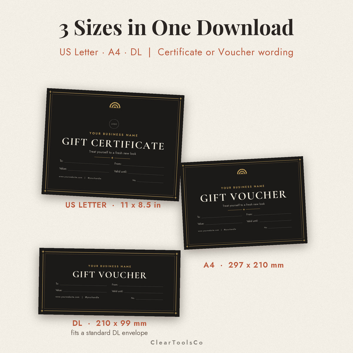 Editable Gift Certificate Template, Printable Gift Voucher for Small Business, Salon Spa Massage Photographer Gift Card, Instant Download