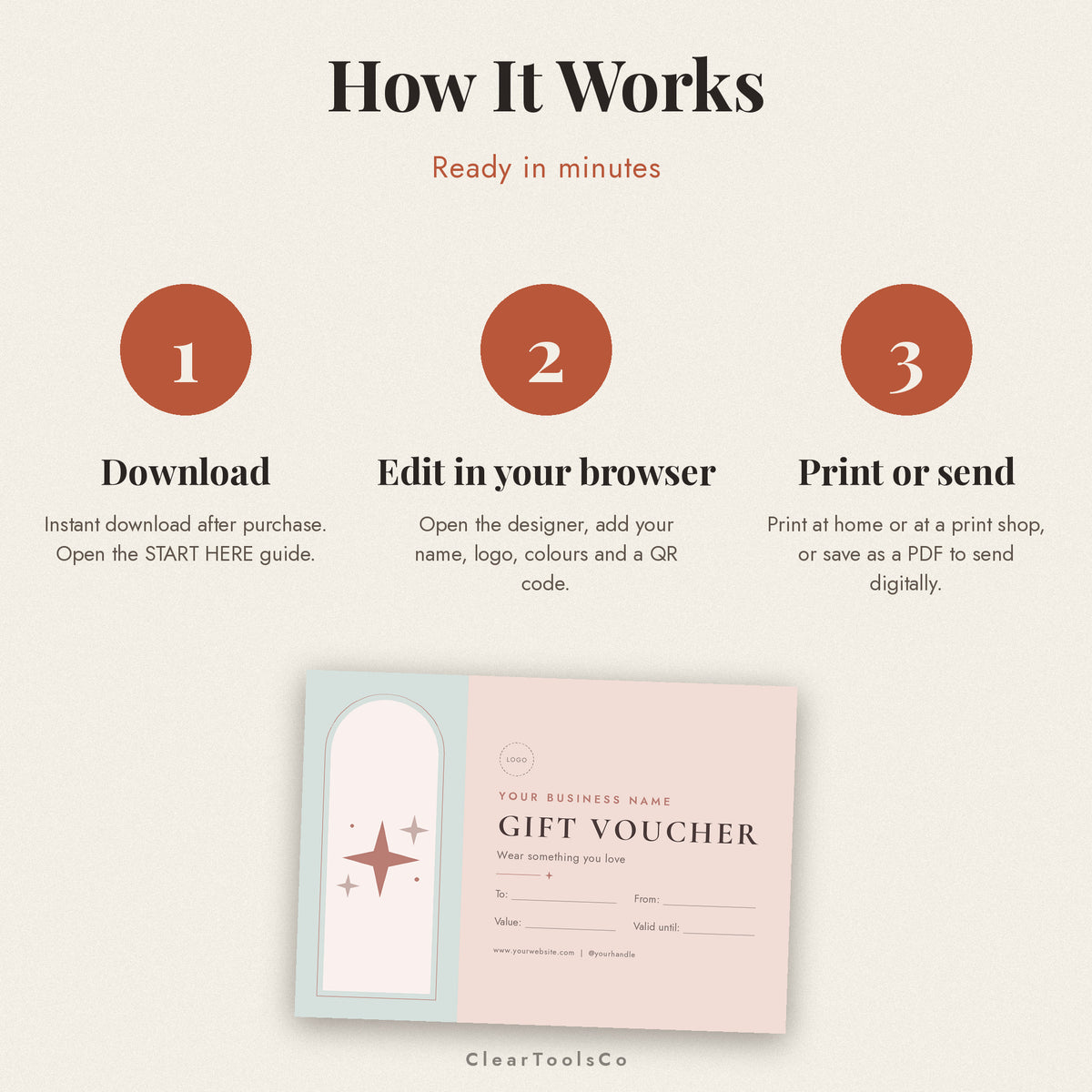 Editable Gift Certificate Template, Printable Gift Voucher for Small Business, Salon Spa Massage Photographer Gift Card, Instant Download