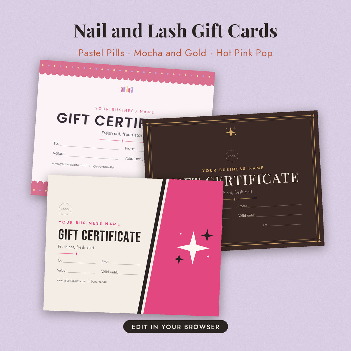 Editable Gift Certificate Template, Printable Gift Voucher for Small Business, Salon Spa Massage Photographer Gift Card, Instant Download