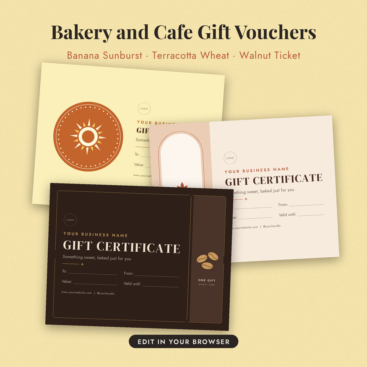 Editable Gift Certificate Template, Printable Gift Voucher for Small Business, Salon Spa Massage Photographer Gift Card, Instant Download