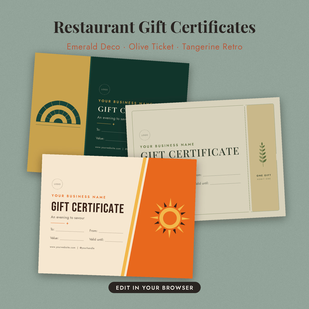 Editable Gift Certificate Template, Printable Gift Voucher for Small Business, Salon Spa Massage Photographer Gift Card, Instant Download