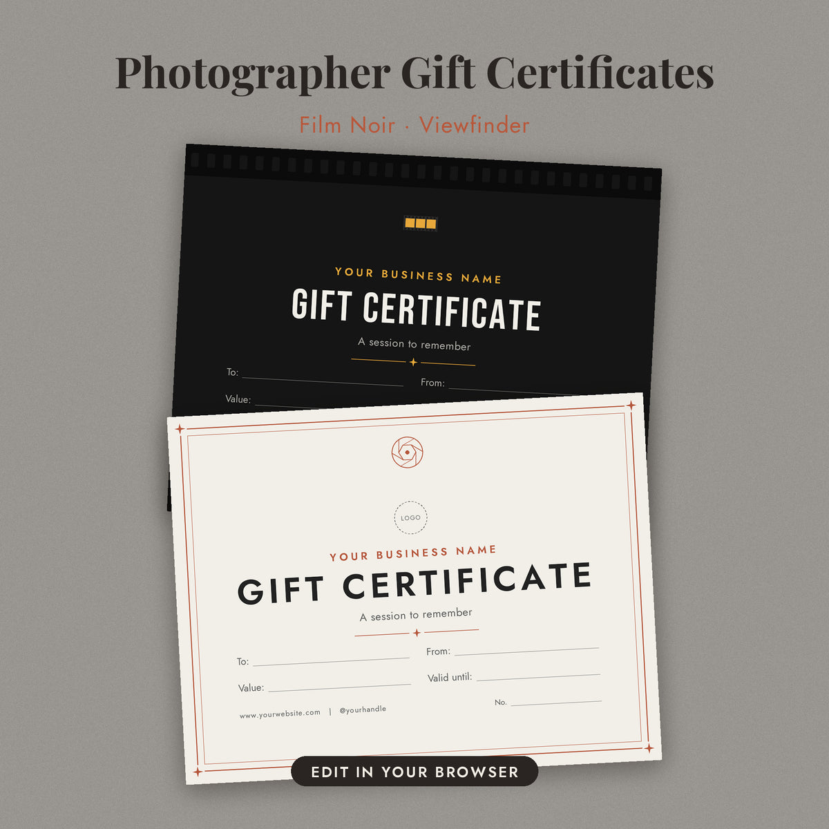 Editable Gift Certificate Template, Printable Gift Voucher for Small Business, Salon Spa Massage Photographer Gift Card, Instant Download