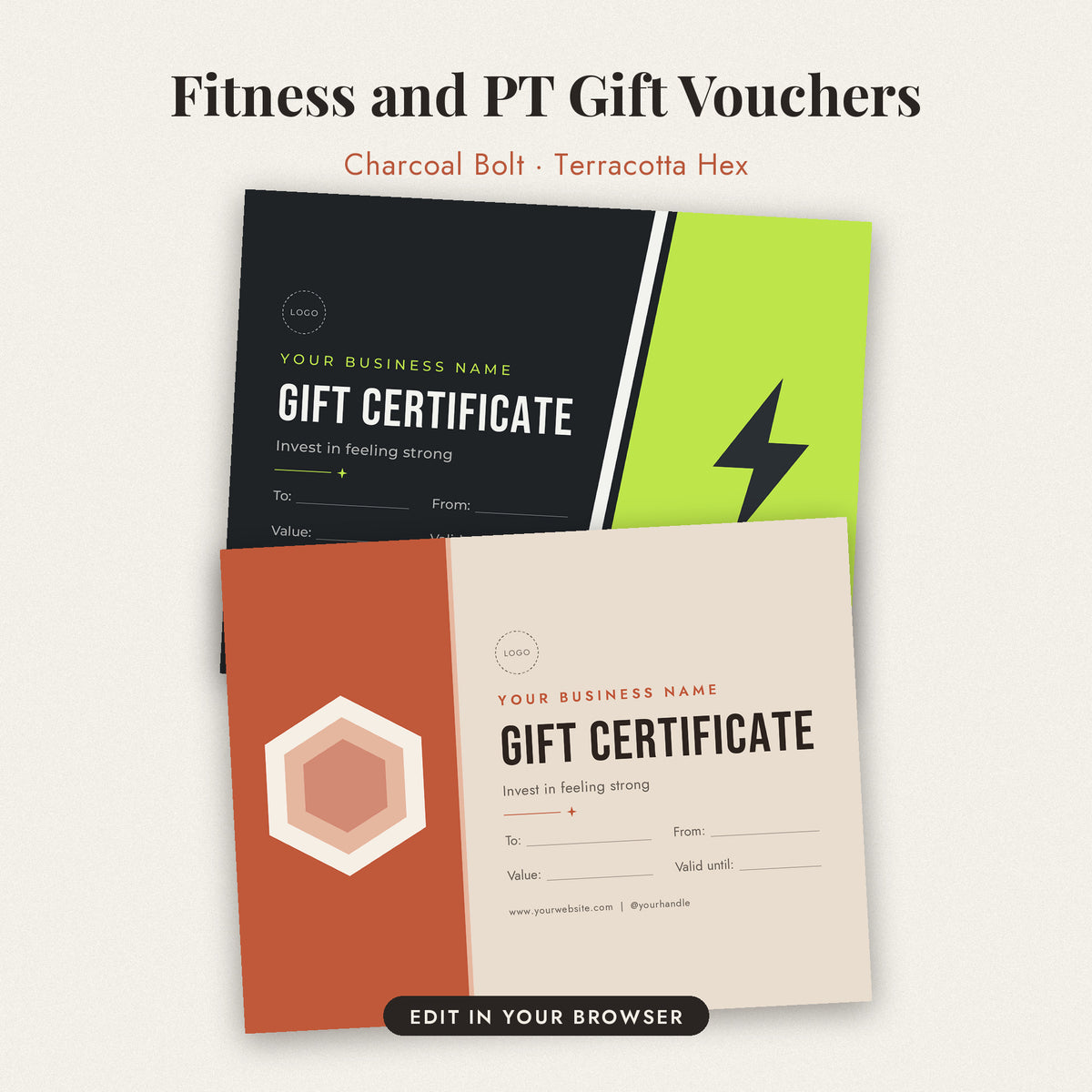 Editable Gift Certificate Template, Printable Gift Voucher for Small Business, Salon Spa Massage Photographer Gift Card, Instant Download