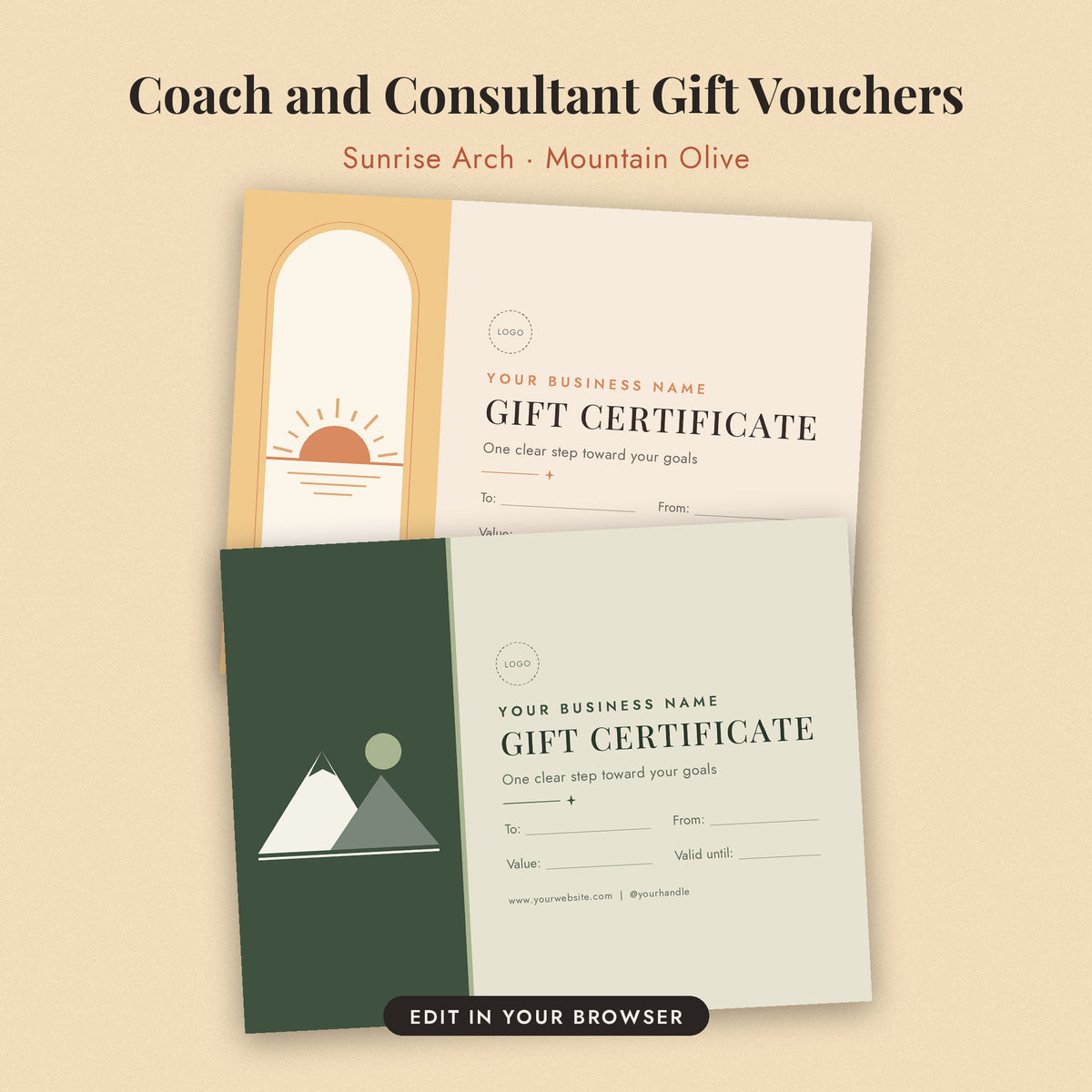 Editable Gift Certificate Template, Printable Gift Voucher for Small Business, Salon Spa Massage Photographer Gift Card, Instant Download
