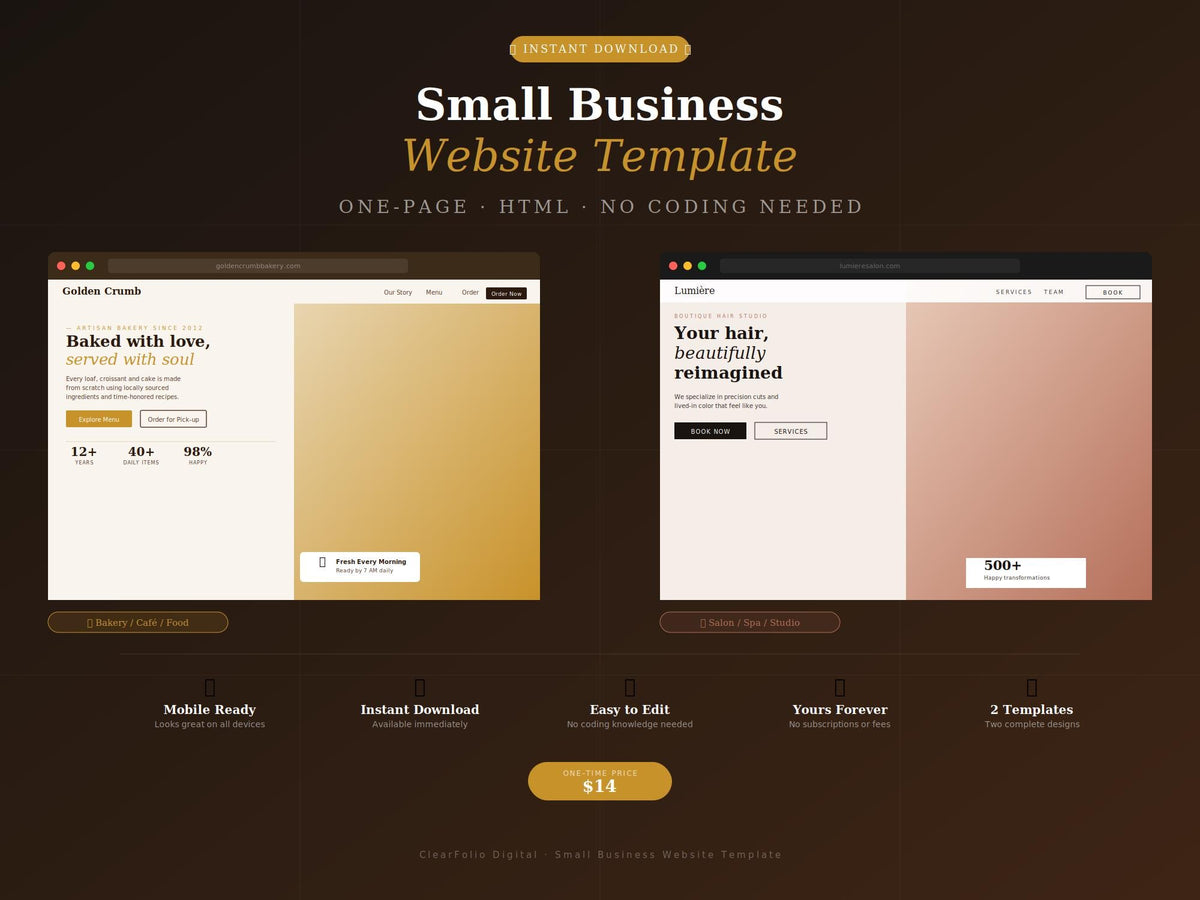 Small Business Website Template, Editable HTML Website for Startups