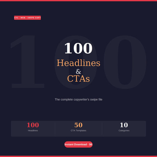 Copywriting Swipe File | 100 Headlines & 50 CTAs | Landing Page Ad Email Templates PDF