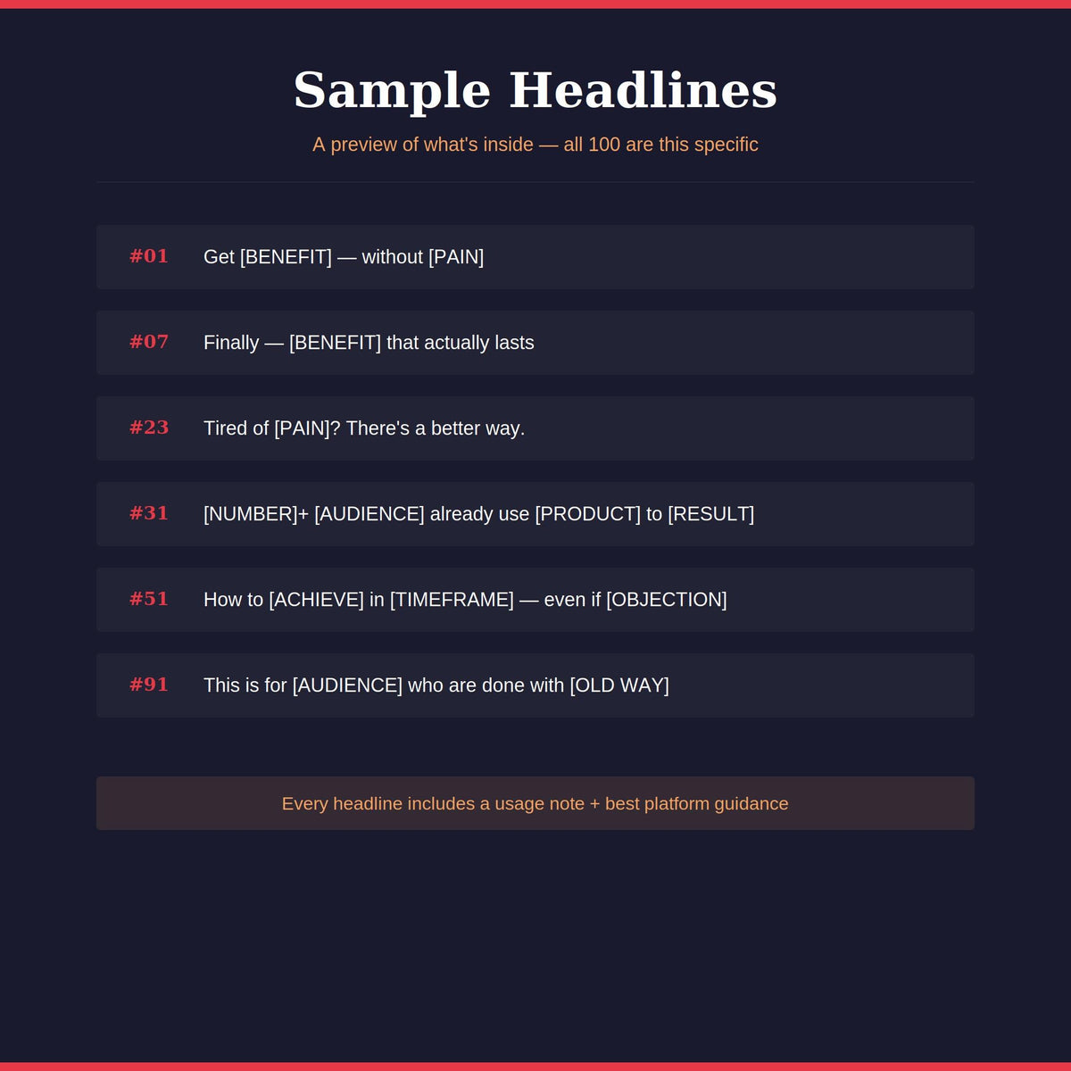 Copywriting Swipe File | 100 Headlines & 50 CTAs | Landing Page Ad Email Templates PDF