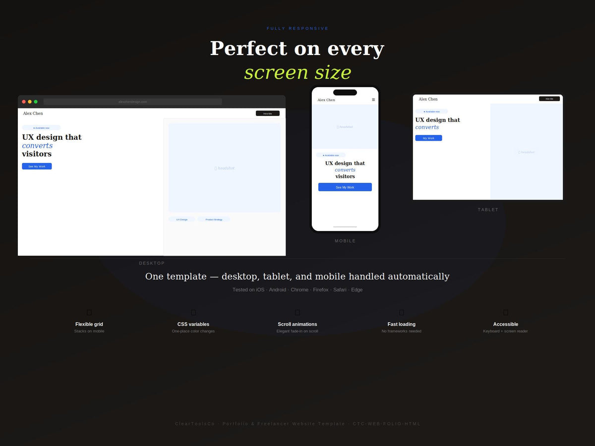 Freelancer Portfolio Website Template Bundle (3 Designs) Editable HTML