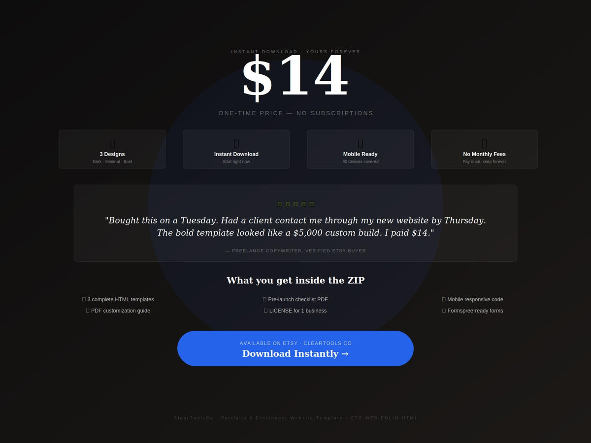 Freelancer Portfolio Website Template Bundle (3 Designs) Editable HTML