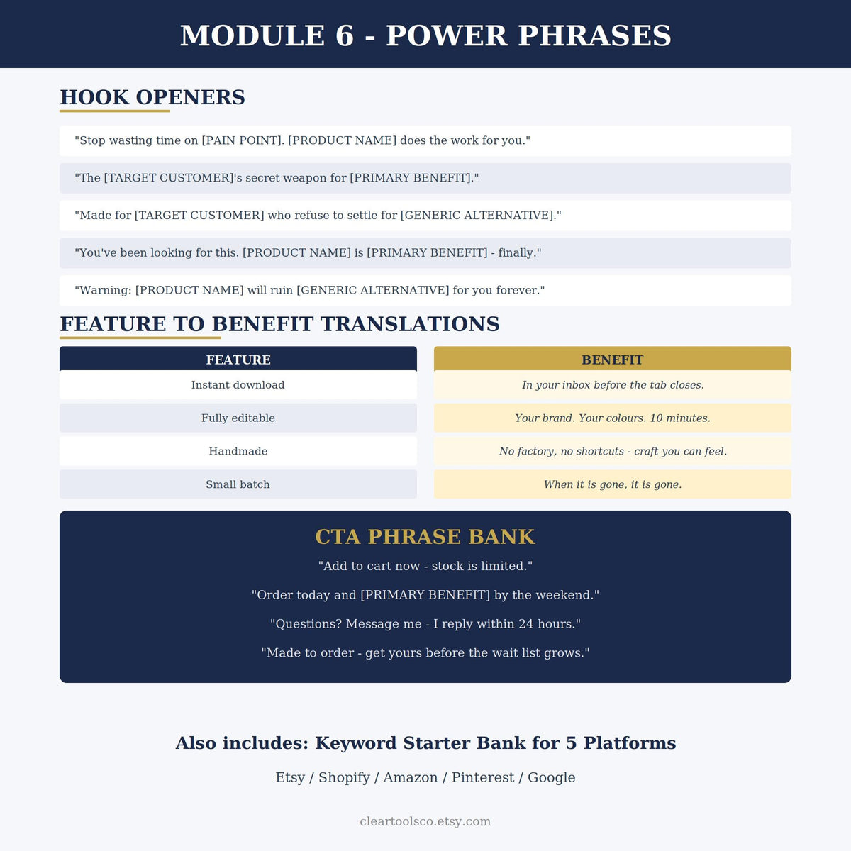Product Description Template Pack — 75 Fill-in-the-Blank Listing Templates for Etsy Shopify Amazon | SEO Checklist | AI-
