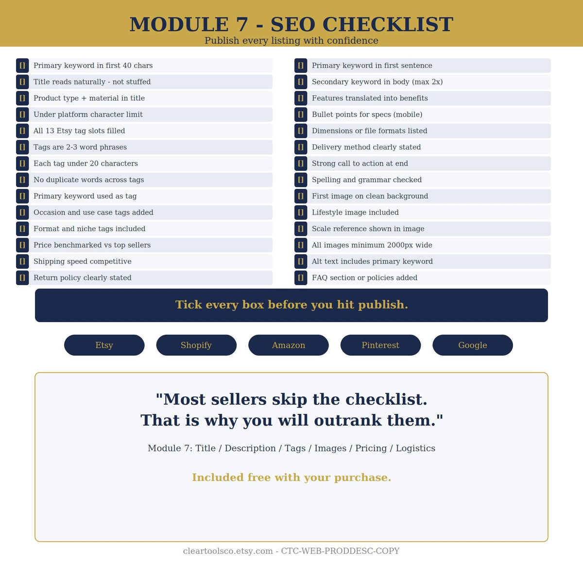Product Description Template Pack — 75 Fill-in-the-Blank Listing Templates for Etsy Shopify Amazon | SEO Checklist | AI-