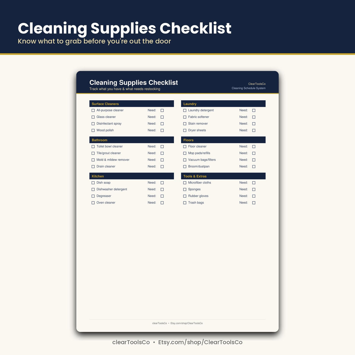 Weekly Cleaning Schedule Printable, Household Chore Chart, Editable