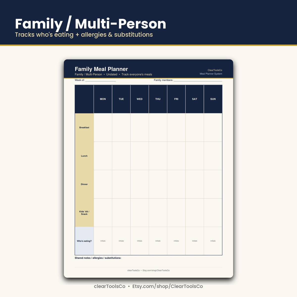 Weekly Meal Planner & Grocery List Template, Editable Meal Prep Planner