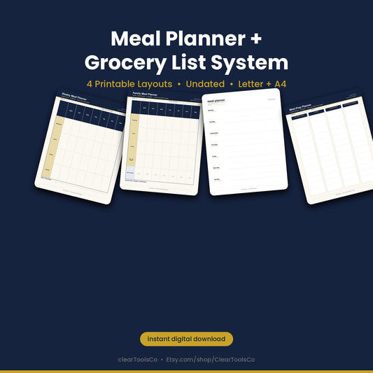 Weekly Meal Planner & Grocery List Template, Editable Meal Prep Planner