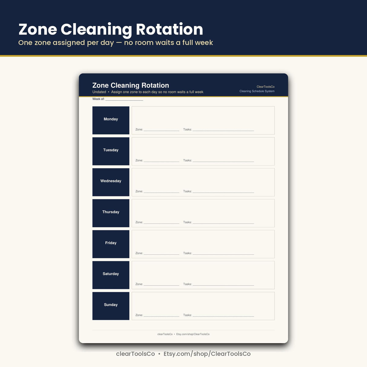 Weekly Cleaning Schedule Printable, Household Chore Chart, Editable