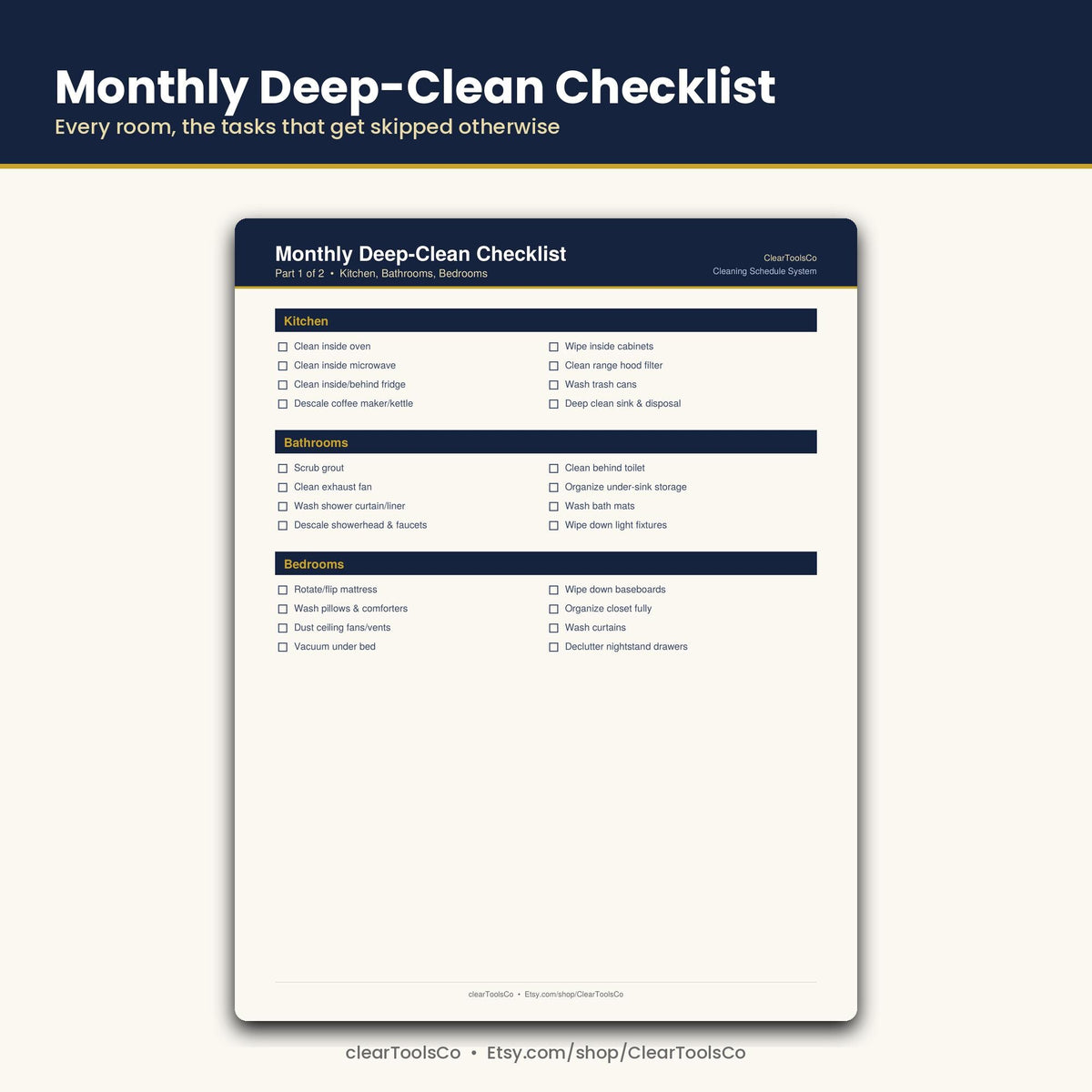 Weekly Cleaning Schedule Printable, Household Chore Chart, Editable