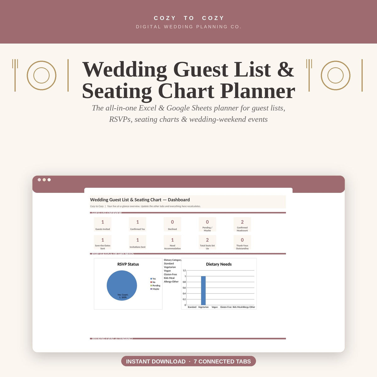 Wedding Guest List & Seating Chart Planner | Editable Excel Google Sheets RSVP Tracker | Digital Wedding Weekend Organiz