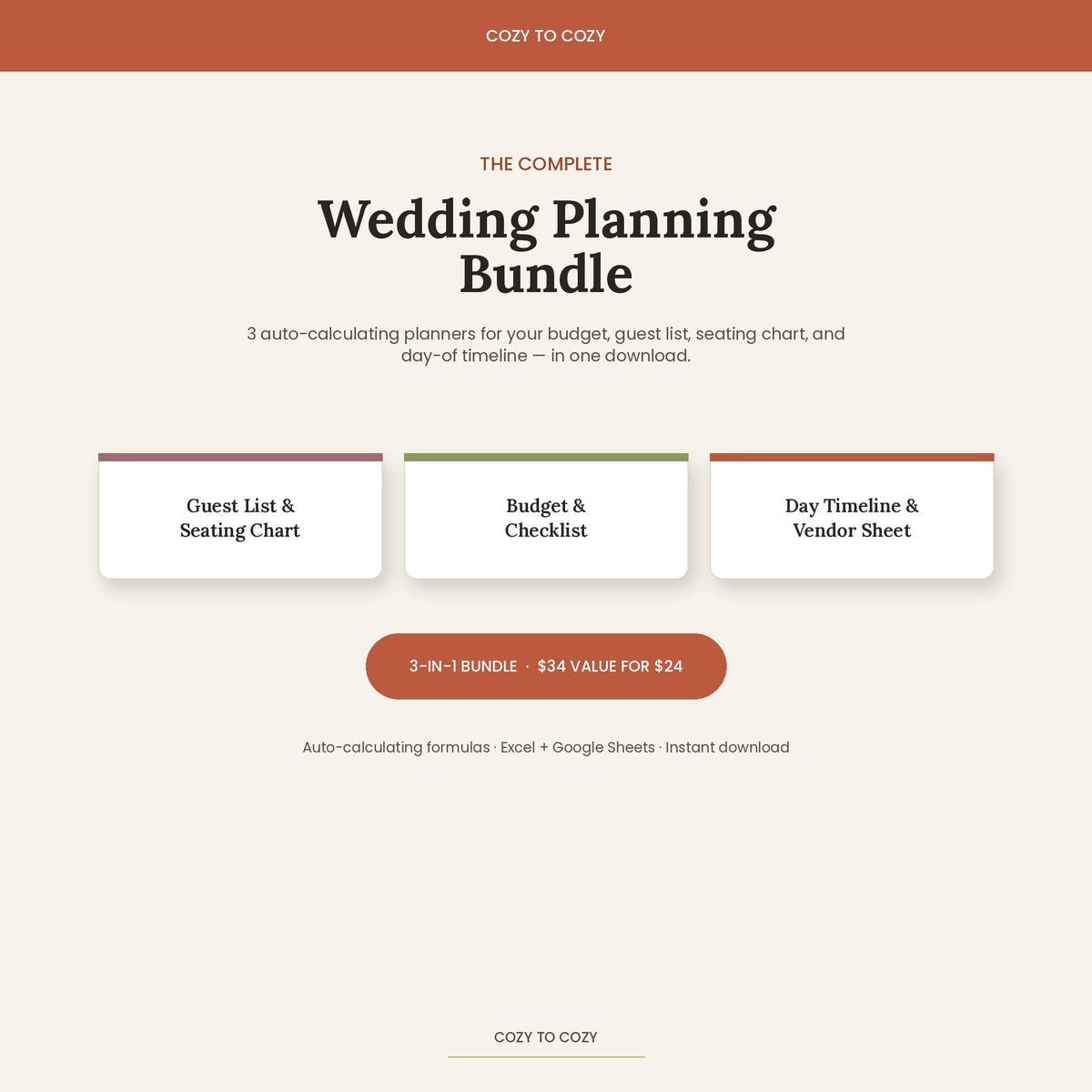 Wedding Planning Bundle | Budget Spreadsheet + Guest List Seating Chart + Day Timeline | Editable Excel Google Sheets