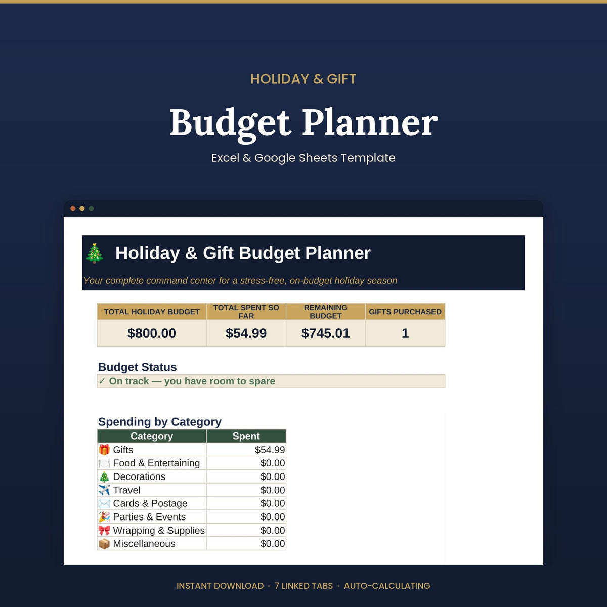 Christmas Budget Planner|Holiday Gift Tracker Spreadsheet|Excel Google Sheets|Finance Planner| Gift List| Organizer Prin