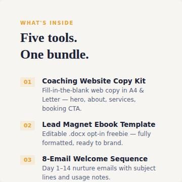 Coach & Creator Copy Bundle +Lead Magnet + Ecommerce Emails + Copywriting Swipe File + Coaching Copy + Coaching HTML Tem