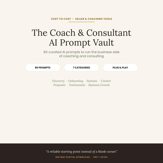 AI Prompt Pack for Coaches and Consultants| ChatGPT Prompts for Client Sessions, Proposals, Content| Business Prompt Vau