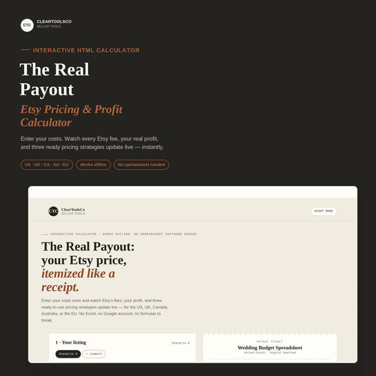 The Real Payout: Interactive Etsy Pricing and Profit Calculator, Fee Calculator Tool, Digital Download Shop Price Planne