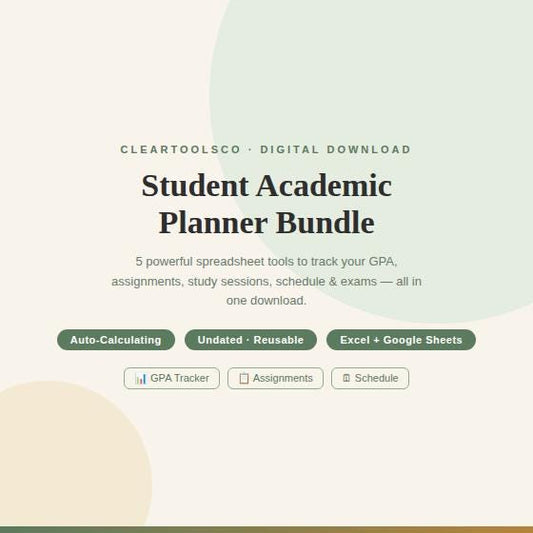 Digital Student Planner Bundle | GPA Tracker + Study Schedule + Assignment Tracker | Academic Planner Google Sheets Exce