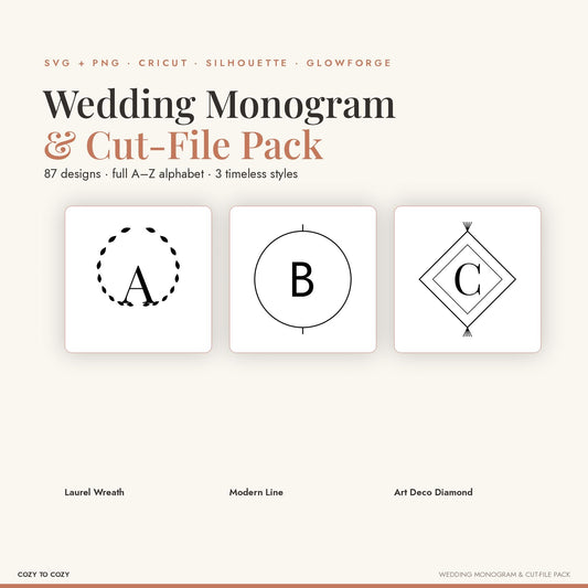 Wedding Monogram SVG Bundle, Cut File Pack for Cricut and Silhouette, Laurel Wreath Initial, Bride Groom Digital Downloa