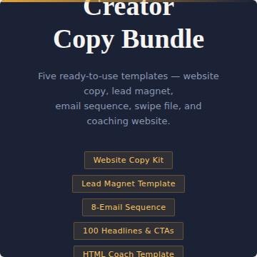 Coach & Creator Copy Bundle +Lead Magnet + Ecommerce Emails + Copywriting Swipe File + Coaching Copy + Coaching HTML Tem