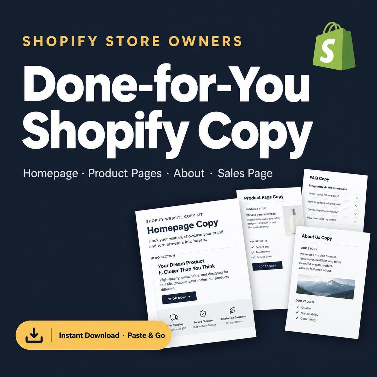 Shopify Website Copy Kit | Product Page & Homepage Copy | Done-for-You Ecommerce Website Copy | Shopify Copywriting Temp