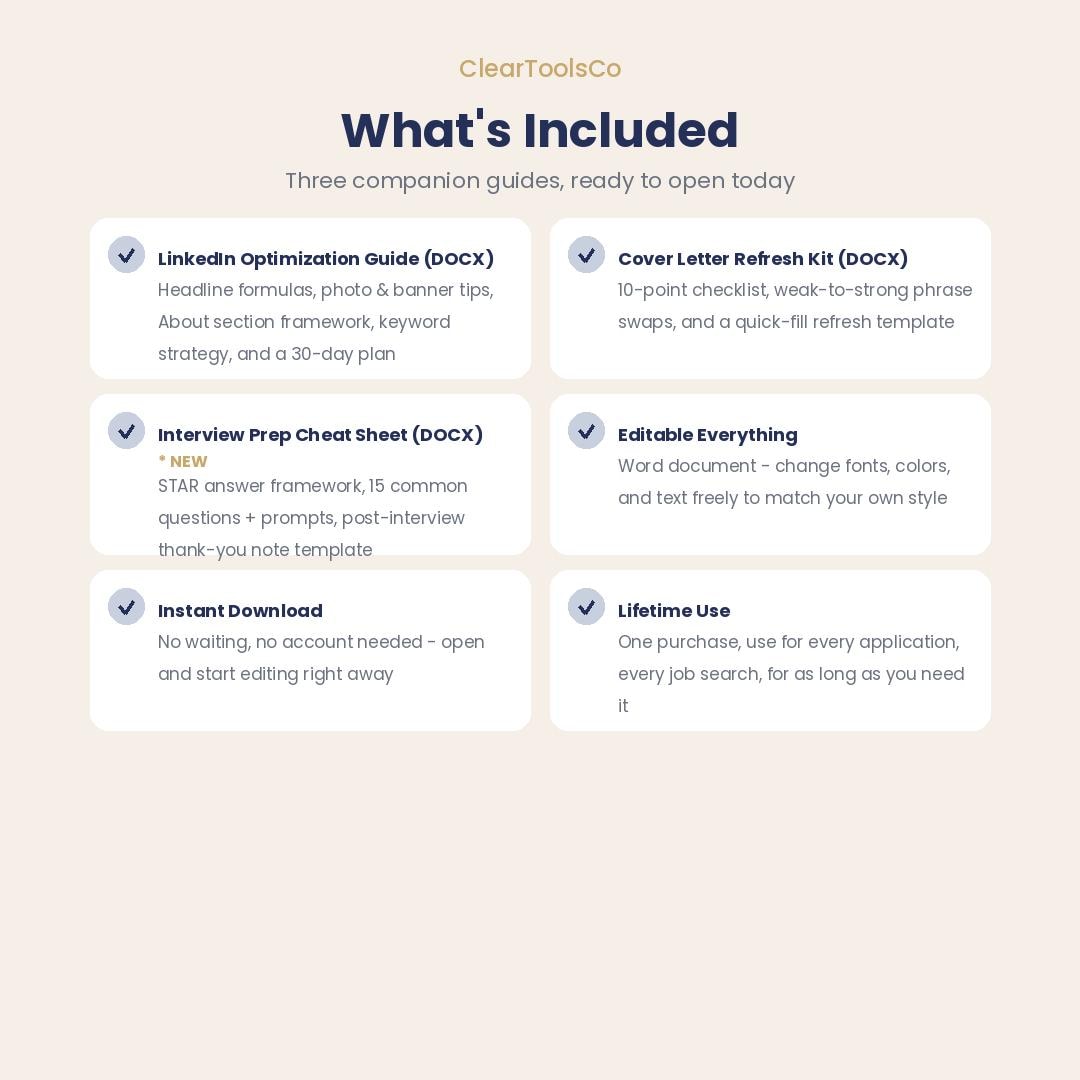 LinkedIn Profile Optimization Guide|Resume Template, Cover Letter | Career Job Search Kit | Professional Development Pla