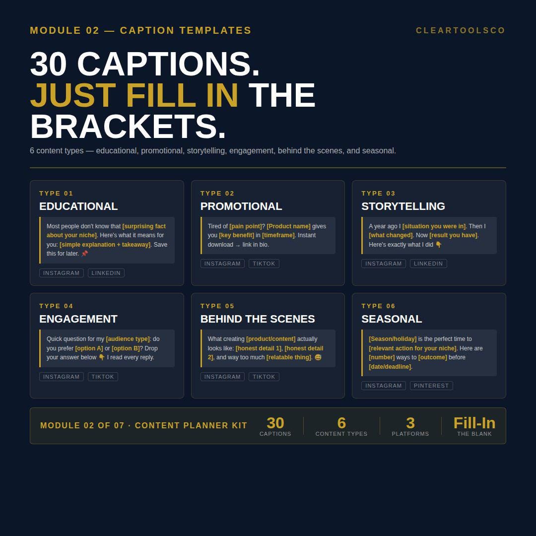 Social Media Content Planner | Content Creation Planner | Website Copy Kit | 60 Templates Digital Download