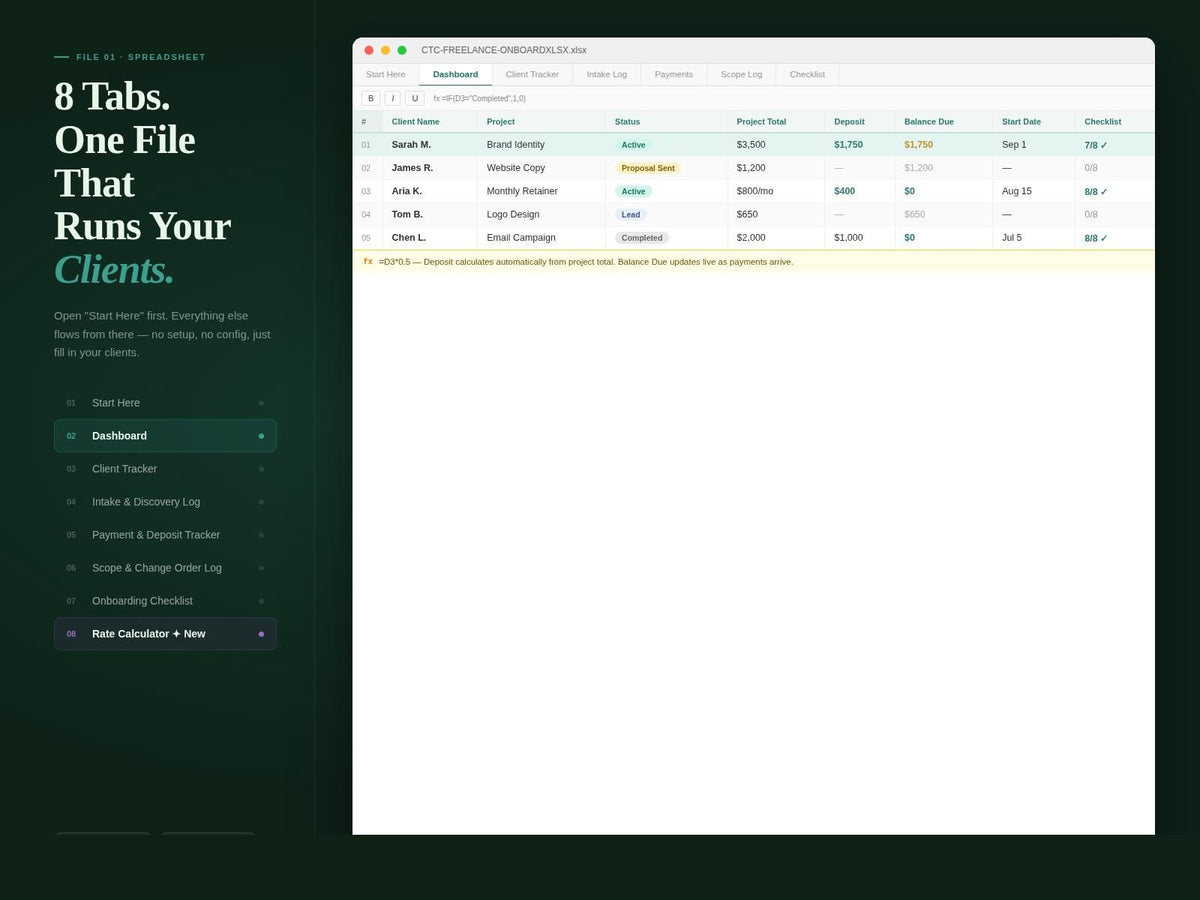 Freelancer Client Onboarding Kit | Welcome Packet, Contract, Rate Calculator, Client Portal, Email Scripts | Excel & She