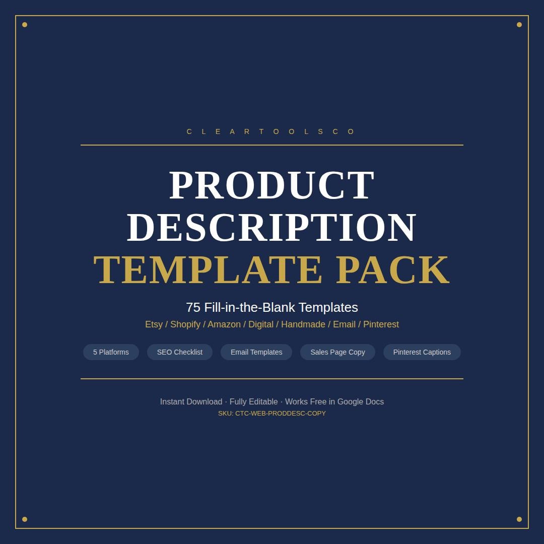 Product Description Template Pack — 75 Fill-in-the-Blank Listing Templates for Etsy Shopify Amazon | SEO Checklist | AI-